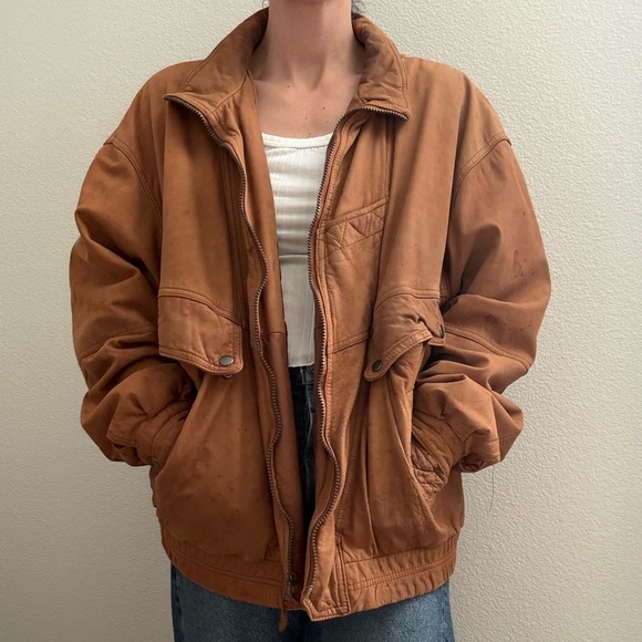 Vintage Members Only Aviator Bomber Leather Flight Jacket - Caramel Cognac Brown - Picture 4 of 9
